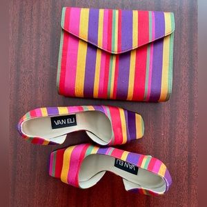 Vintage Vaneli Stripe Heels and Matching Bag Set